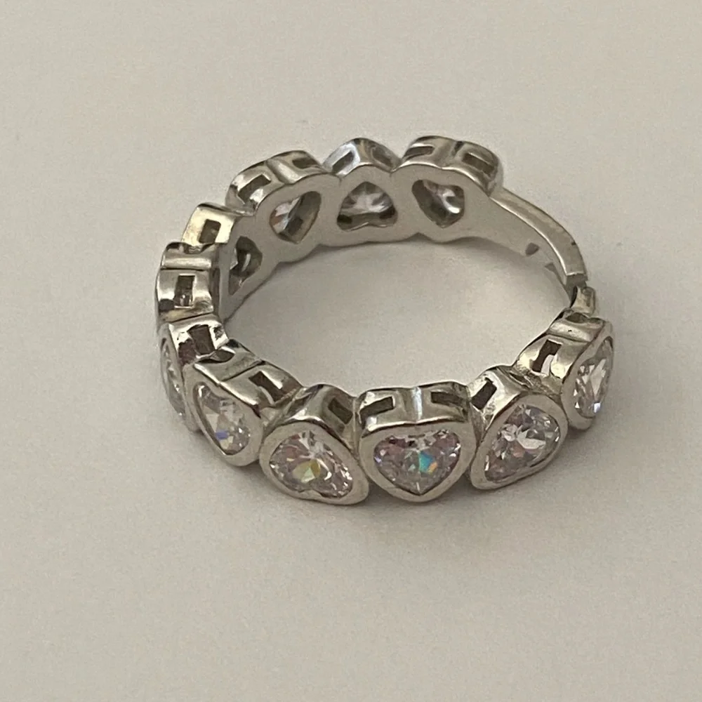 925 Silver heart ring 5.75 band size adjustable cz stones